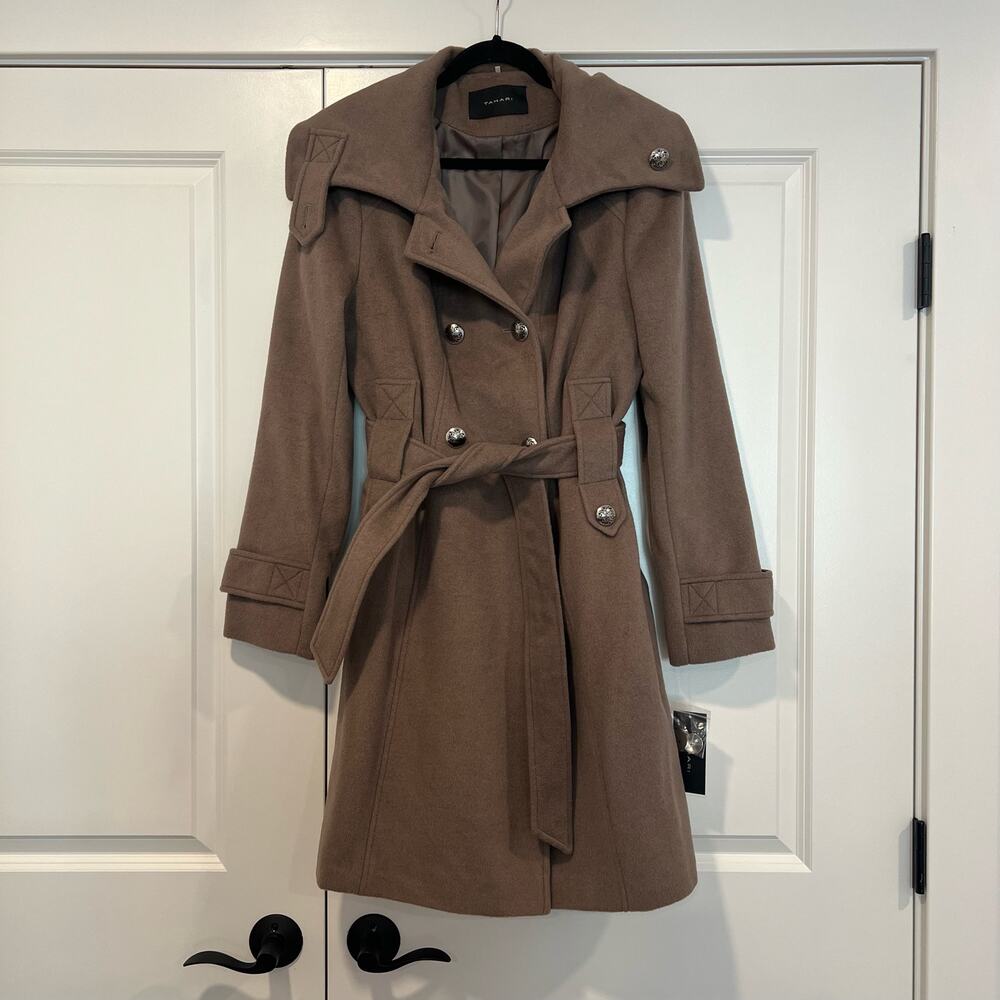 NWT Tahari Women's Phoebe Wool Pea Coat‎ Mink Grey Brown Size 14